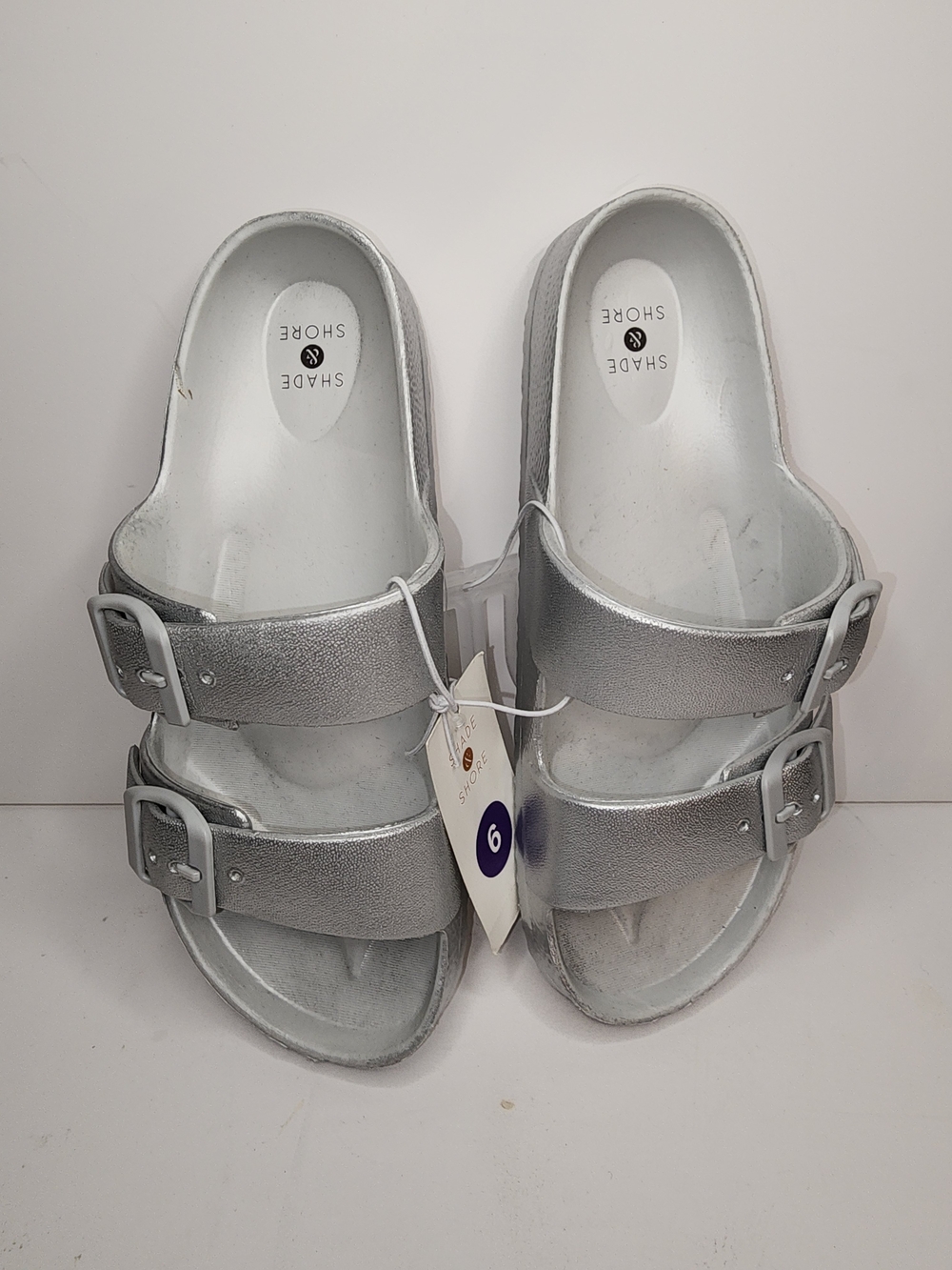 Shade & Shore Women's Silver/Neida 2 Band Slide Sandals Size 6 NWT